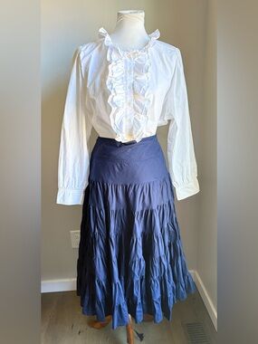 INC International Concepts Tiered 100% Cotton Midi Skirt In Navy Blue Size 12